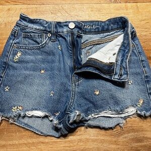 American Eagle Outfitters Blue Jean Shorts with Distressed Hem